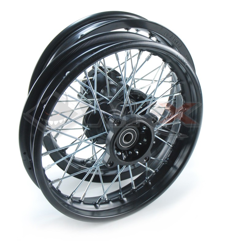 Set de jantes acier supermotard avant 12x1,85 + jante arrière 12x2,15 axe de 15 mm