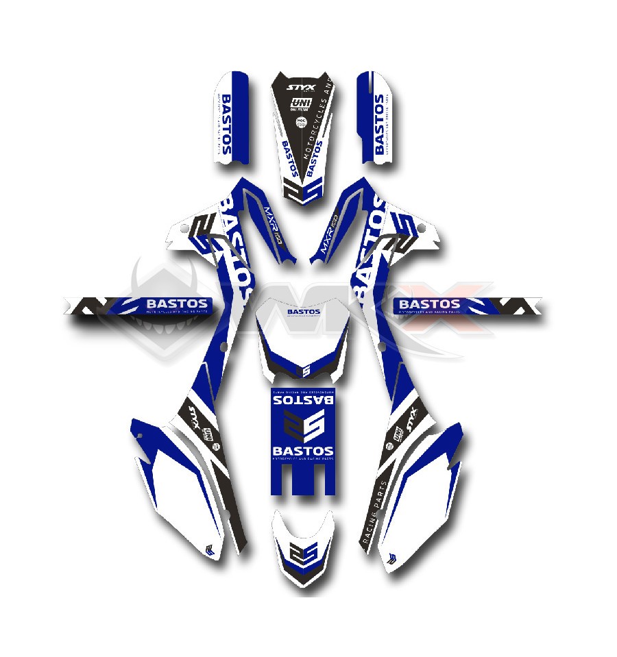 Kit décoration bleu-blanc-noir pour motocross 150-250cc type MXR Bastos bike